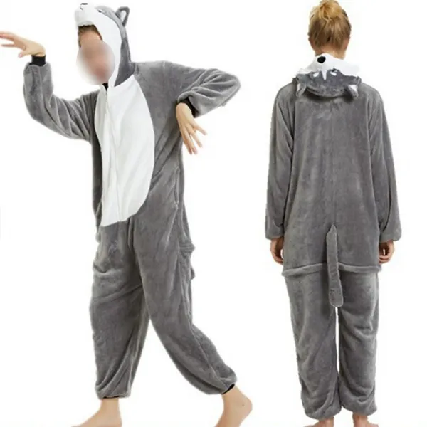 Plüsch-Jumpsuit/Loungewear in Kontrastfarbe mit Tiermotiv im modischen Design