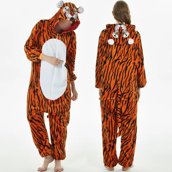 Plüsch-Jumpsuit/Loungewear in Kontrastfarbe mit Tiermotiv im modischen Design